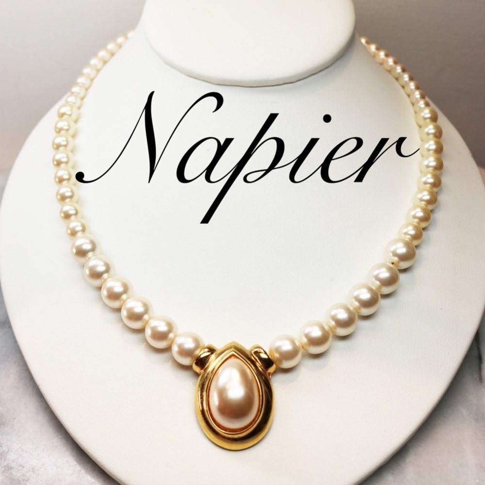 Vintage Napier Teardrop Pearl Statement Necklace - Picture 1 of 13